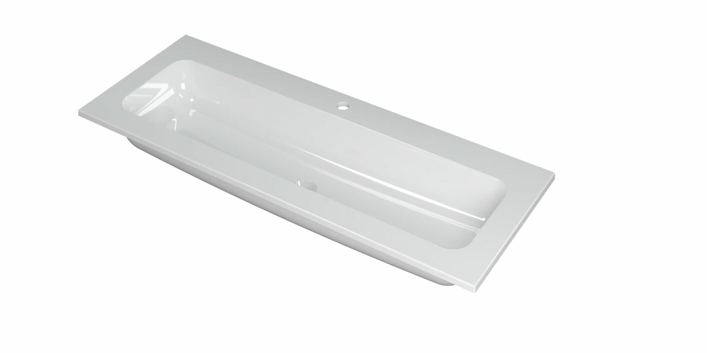 Ink Faktor Wastafel polystone centraal met 1 kraangat - Glans wit - 1200x450x15 mm (bxdxh)