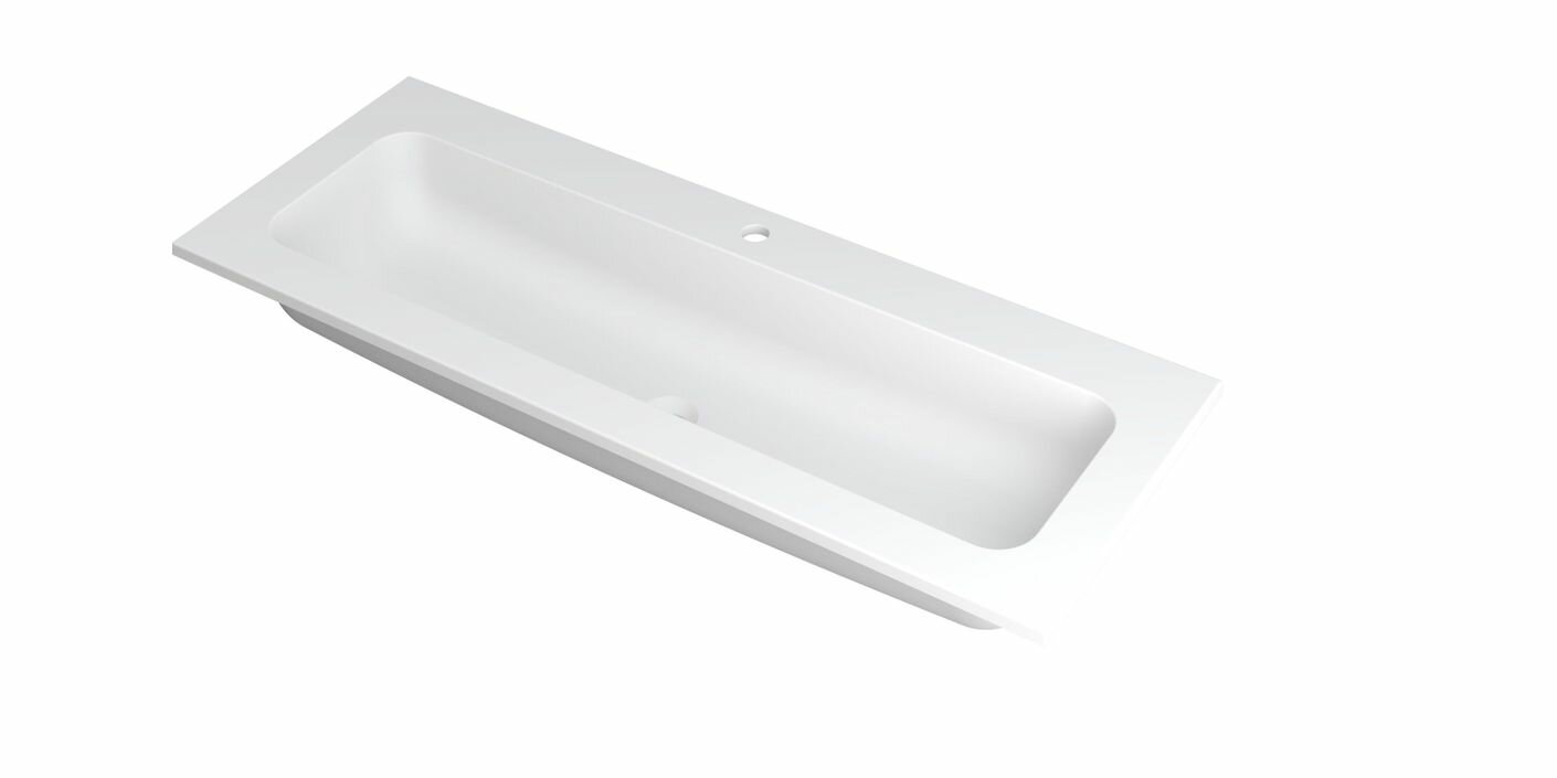 Ink Faktor Wastafel polystone centraal met 1 kraangat - Mat wit - 1200x450x15 mm (bxdxh)