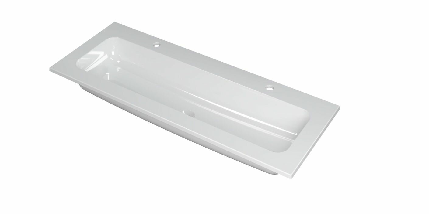 Ink Faktor Wastafel polystone centraal met 2 kraangaten - Glans wit - 1200x450x15 mm (bxdxh)