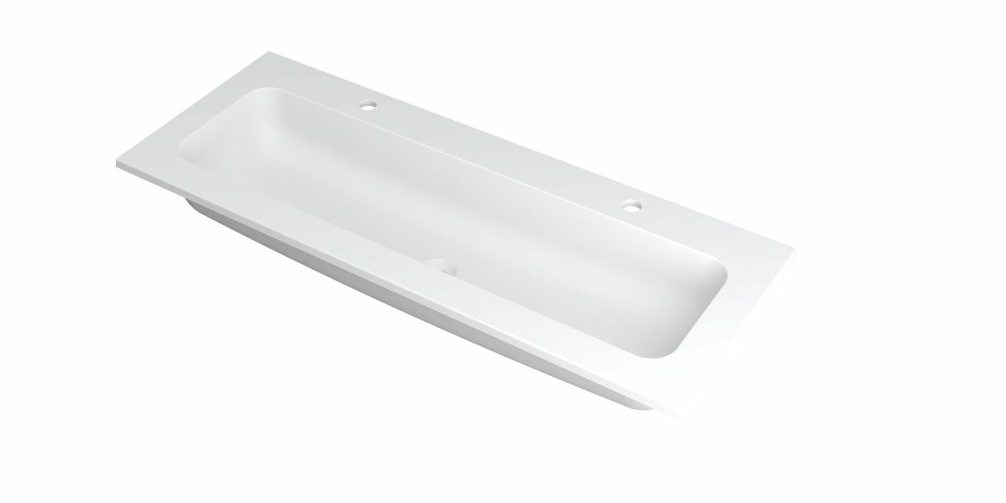 Ink Faktor Wastafel polystone centraal met 2 kraangaten - Mat wit - 1200x450x15 mm (bxdxh)