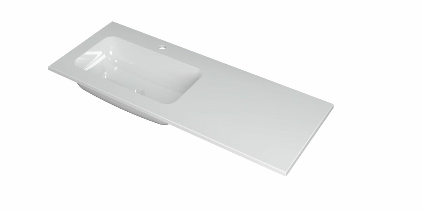 Ink Faktor Wastafel polystone links met 1 kraangat - Glans wit - 1200x450x15 mm (bxdxh)