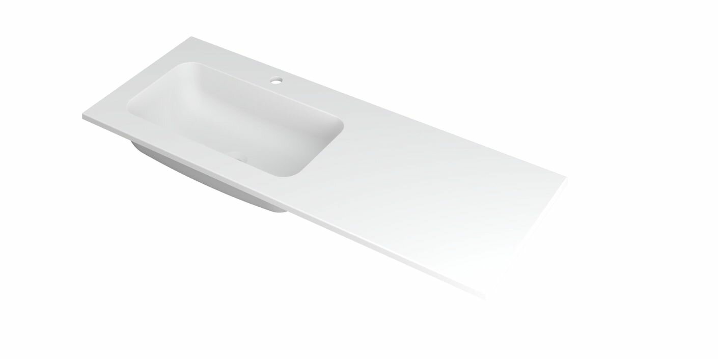 Ink Faktor Wastafel polystone links met 1 kraangat - Mat wit - 1200x450x15 mm (bxdxh)