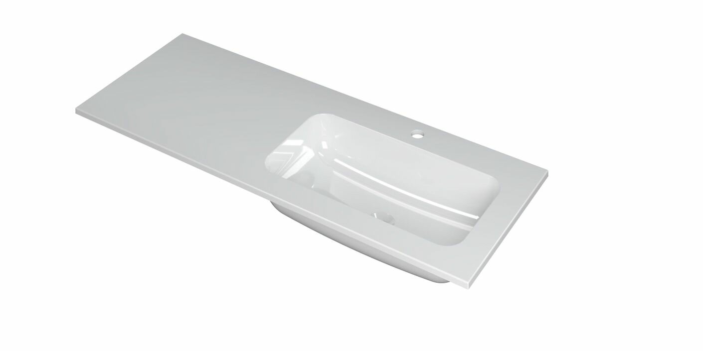 Ink Faktor Wastafel polystone rechts met 1 kraangat - Glanzend wit - 1200x450x15 mm (bxdxh)
