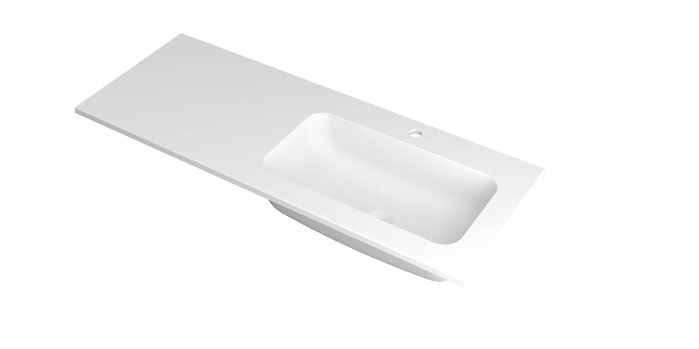 Ink Faktor Wastafel polystone rechts met 1 kraangat - Mat wit - 1200x450x15 mm (bxdxh)
