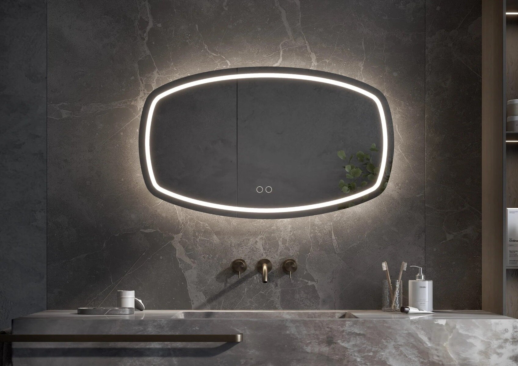 KÖLN ovalen LED spiegel met touchdimmer en spiegelverwarming – Scandinavisch design, diverse maten, CE-gecertificeerd, condensvrij glas, snelle levering.