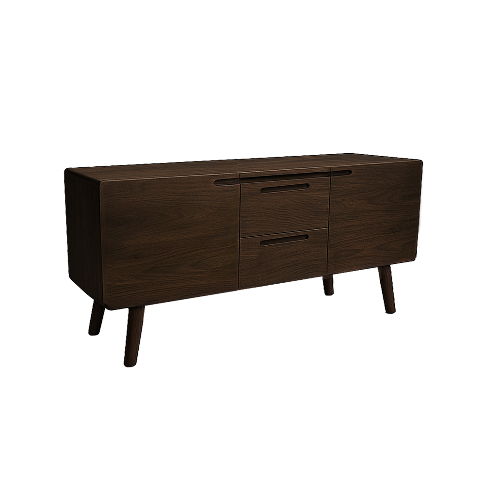 Aura Dressoir 160 cm van Tower Living – zwart teakhout met visgraat en metalen onderstel
