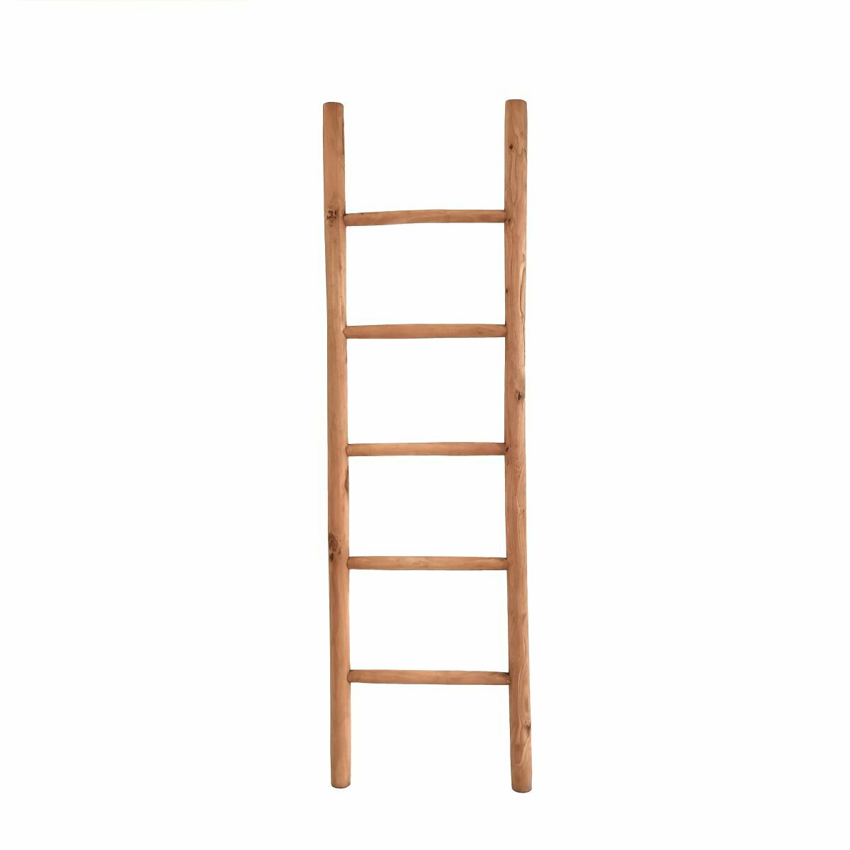 Teakhouten decoratie ladder in natuurlijk teak, met afmetingen 50x5x175 cm, ideaal voor wanddecoratie en interieuraccessoires