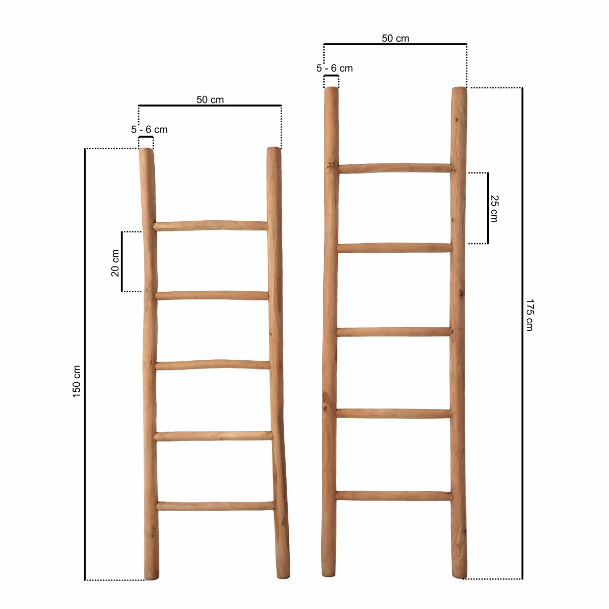 Teakhouten decoratie ladder | Naturel Teak | 50x5x175 - Decoratieladder-Teak-Naturel-175