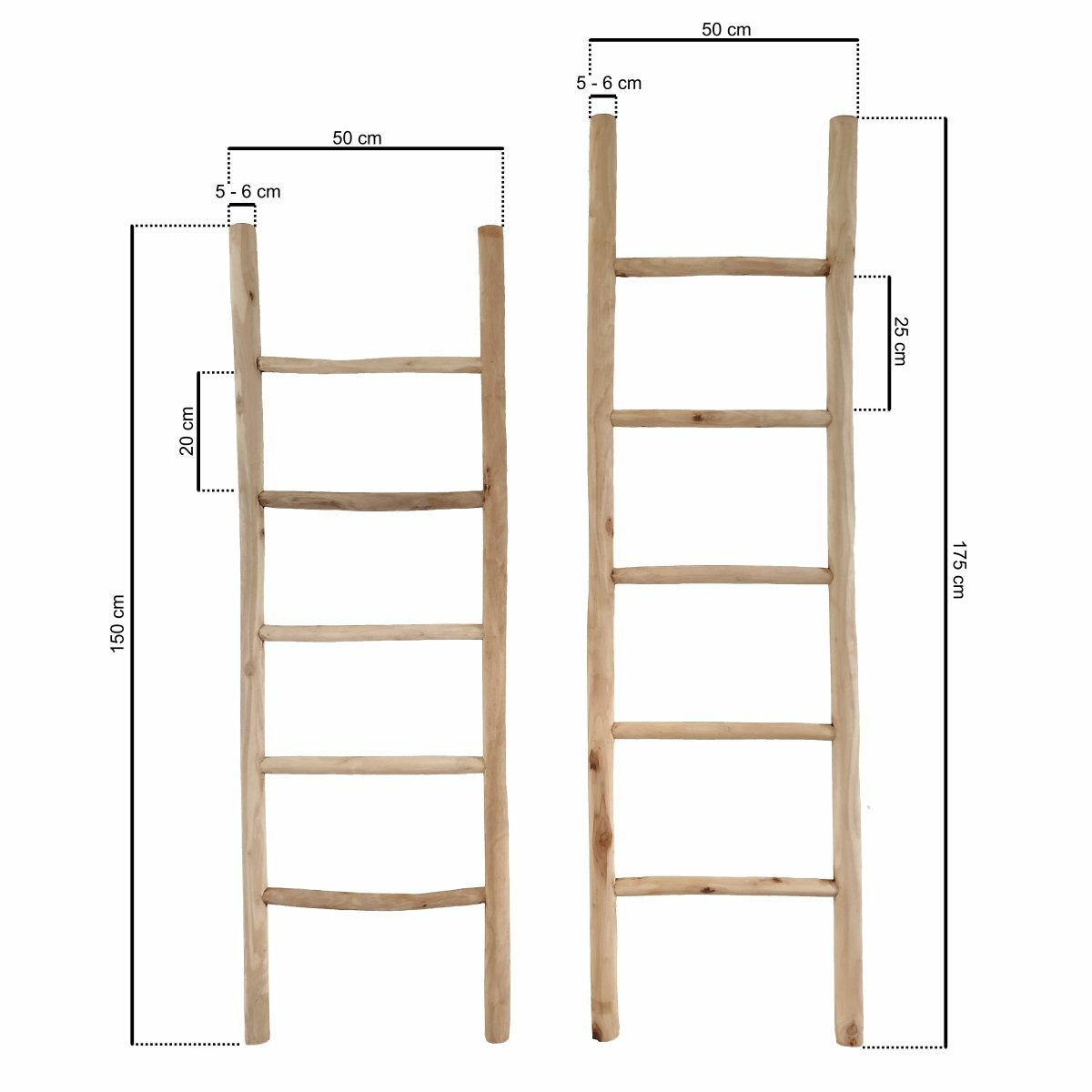 Teakhouten decoratie ladder | Naturel Eiken-Look| 50x5x150 - Decoratieladder-Eiken-Naturel-150-50-1