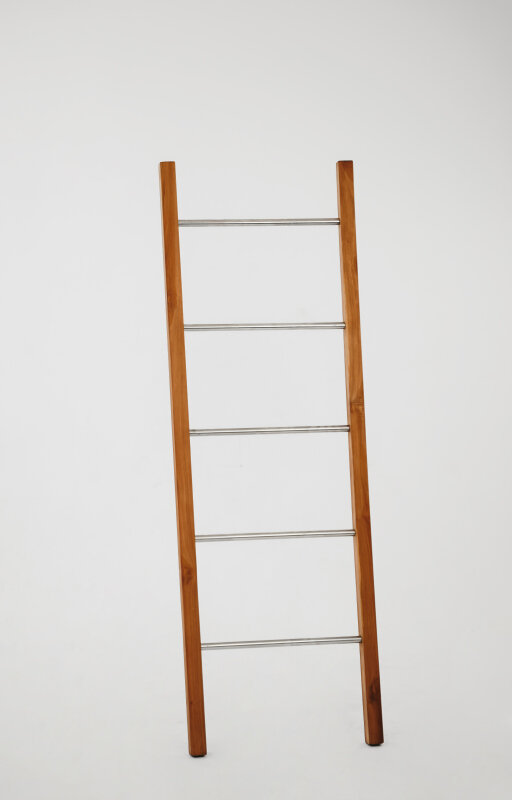 Decoratie ladder | Teakhout met RVS Stijlen | Naturel Teak | 50x5x150