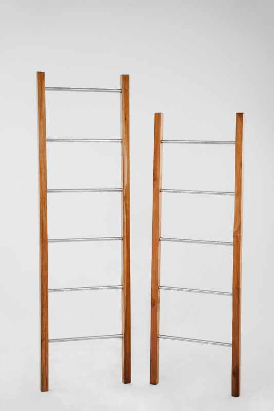 Decoratie ladder | Teakhout met RVS Stijlen | Naturel Teak | 50x5x150