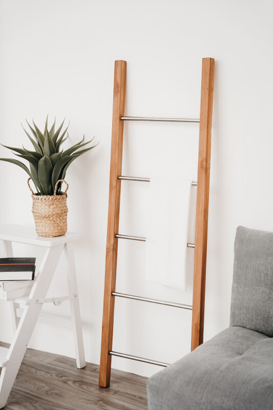 Teakhouten ladder RVS stijlen 150 x 50 x5 
