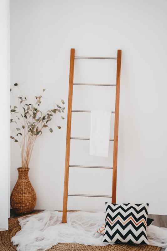 Decoratie ladder | Teakhout met RVS Stijlen | Naturel Teak | 50x5x150