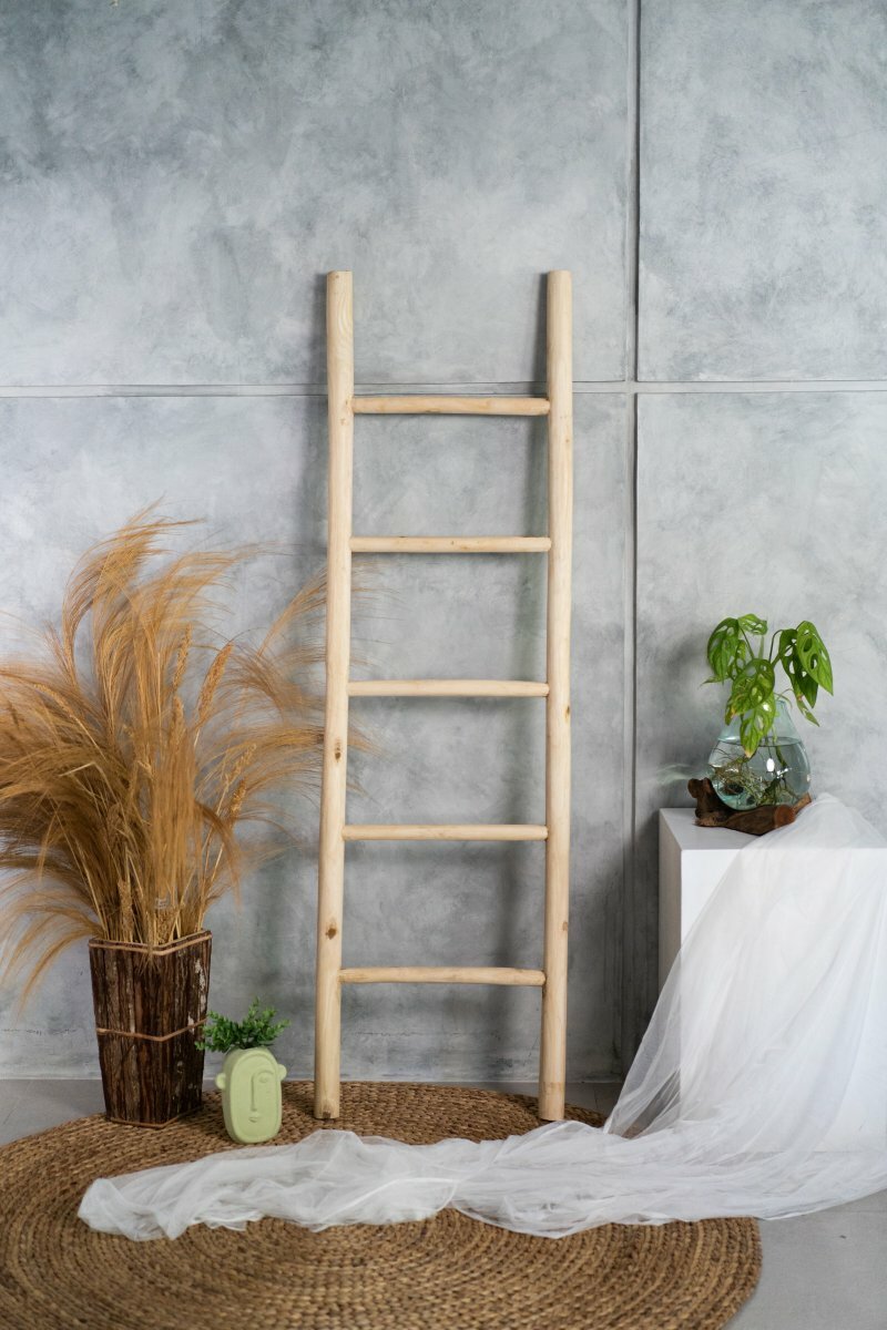 Teakhouten decoratie ladder | Naturel Eiken-Look| 50x5x175 - Decoratieladder-Eiken-Naturel-1750-50-