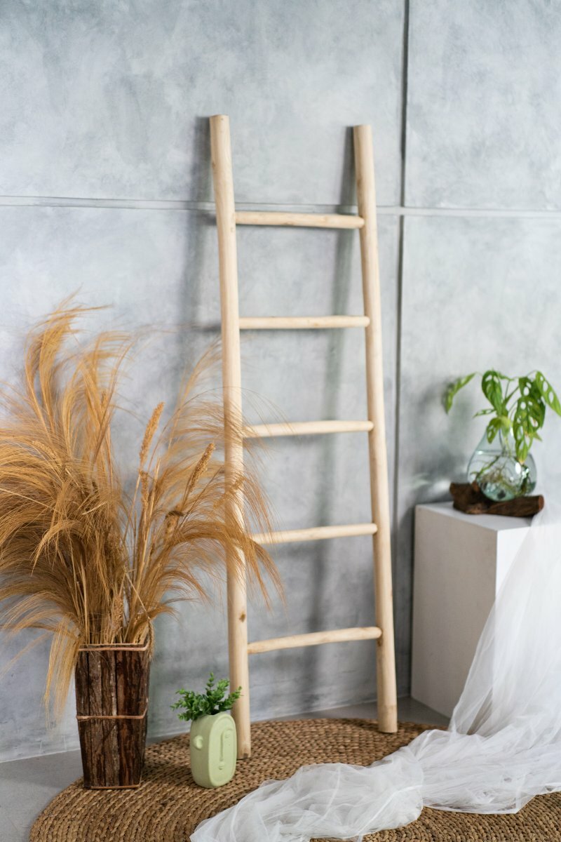 Teakhouten decoratie ladder | Naturel Eiken-Look| 50x5x175 - Decoratieladder-Eiken-Naturel-1750-50-