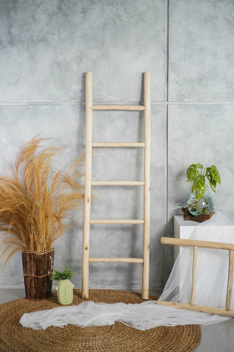Teakhouten decoratie ladder | Naturel Eiken-Look| 50x5x175 - Decoratieladder-Eiken-Naturel-1750-50-