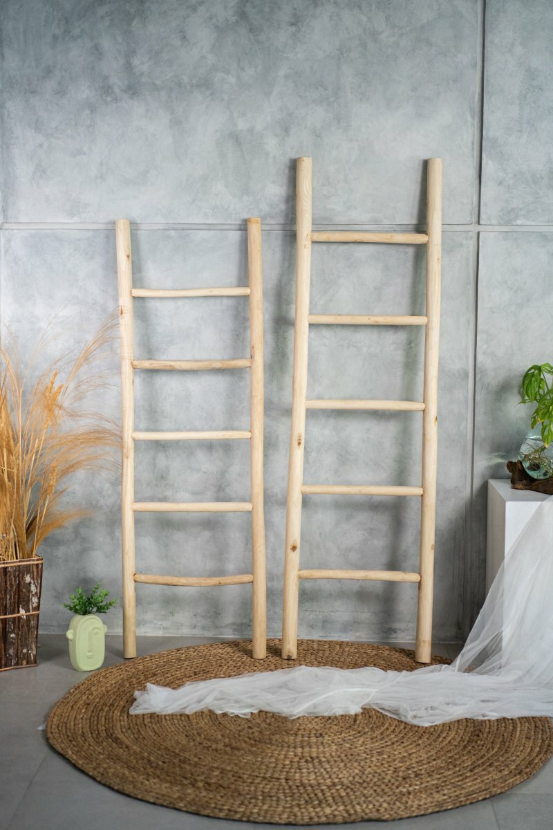 Teakhouten decoratie ladder | Naturel Eiken-Look| 50x5x175 - Decoratieladder-Eiken-Naturel-1750-50-