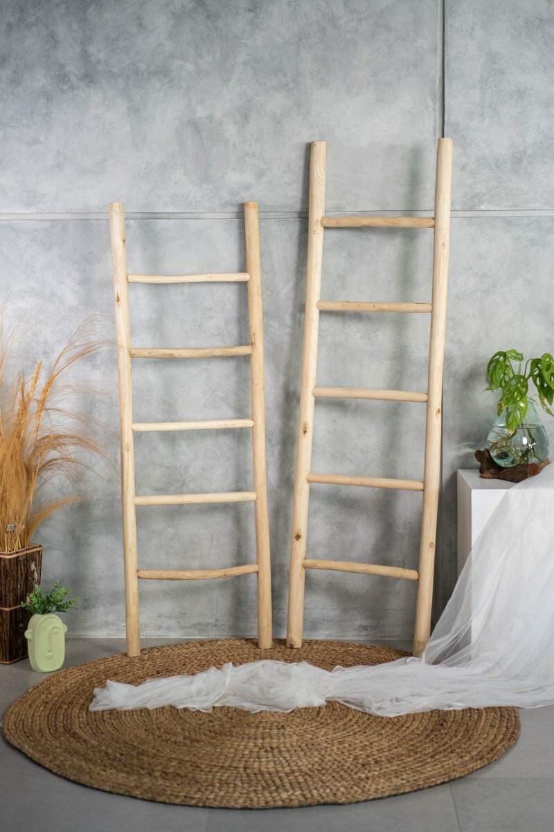 Teakhouten decoratie ladder | Naturel Eiken-Look| 50x5x175 - Decoratieladder-Eiken-Naturel-1750-50-