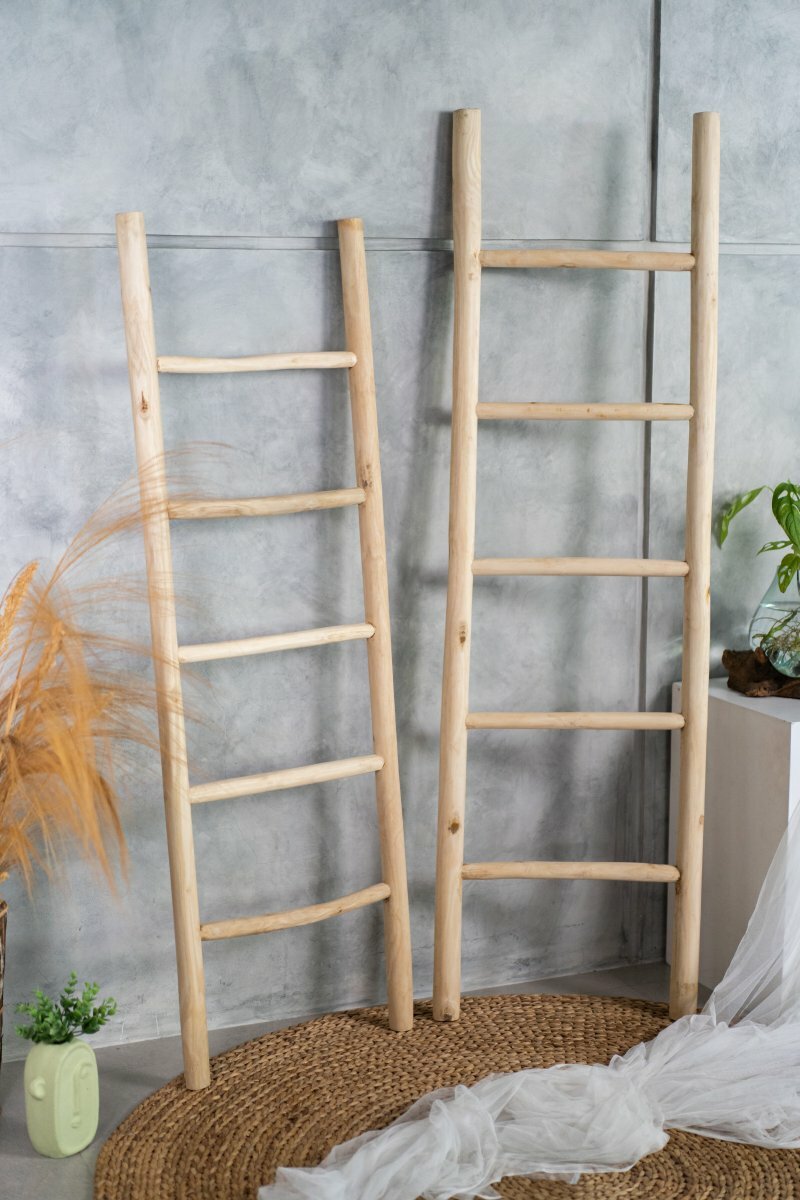 Teakhouten decoratie ladder | Naturel Eiken-Look| 50x5x175 - Decoratieladder-Eiken-Naturel-1750-50-