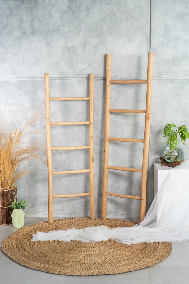 Teakhouten decoratie ladder | Naturel Teak | 50x5x150 - Decoratieladder-Teak-Naturel-150-50