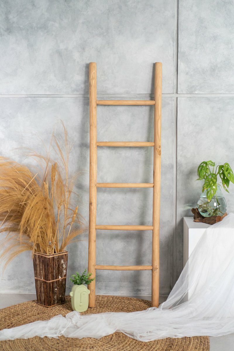Teakhouten decoratie ladder | Naturel Teak | 50x5x150 - Decoratieladder-Teak-Naturel-150-50
