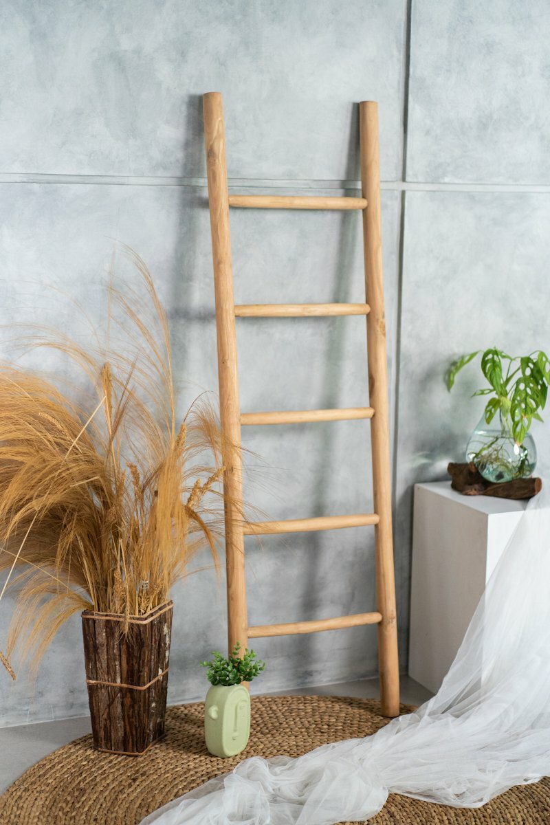 Teakhouten decoratie ladder | Naturel Teak | 50x5x150 - Decoratieladder-Teak-Naturel-150-50