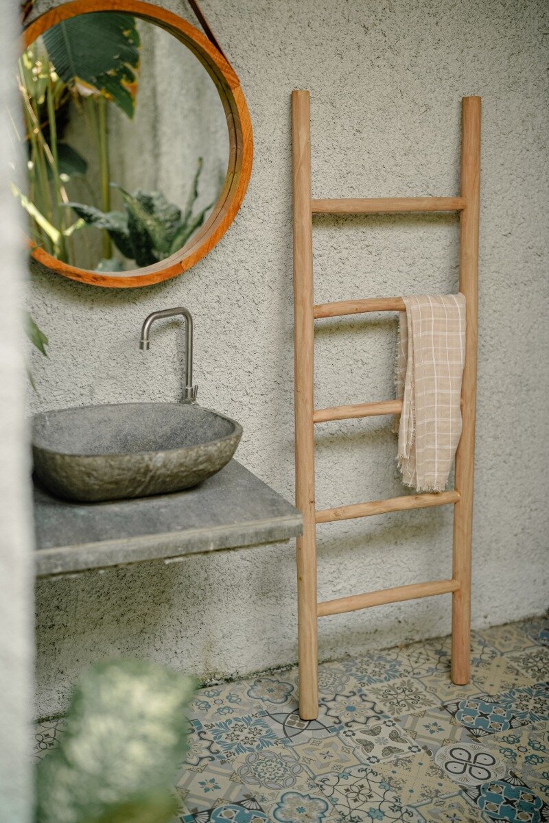 Teakhouten decoratie ladder | Naturel Teak | 50x5x150