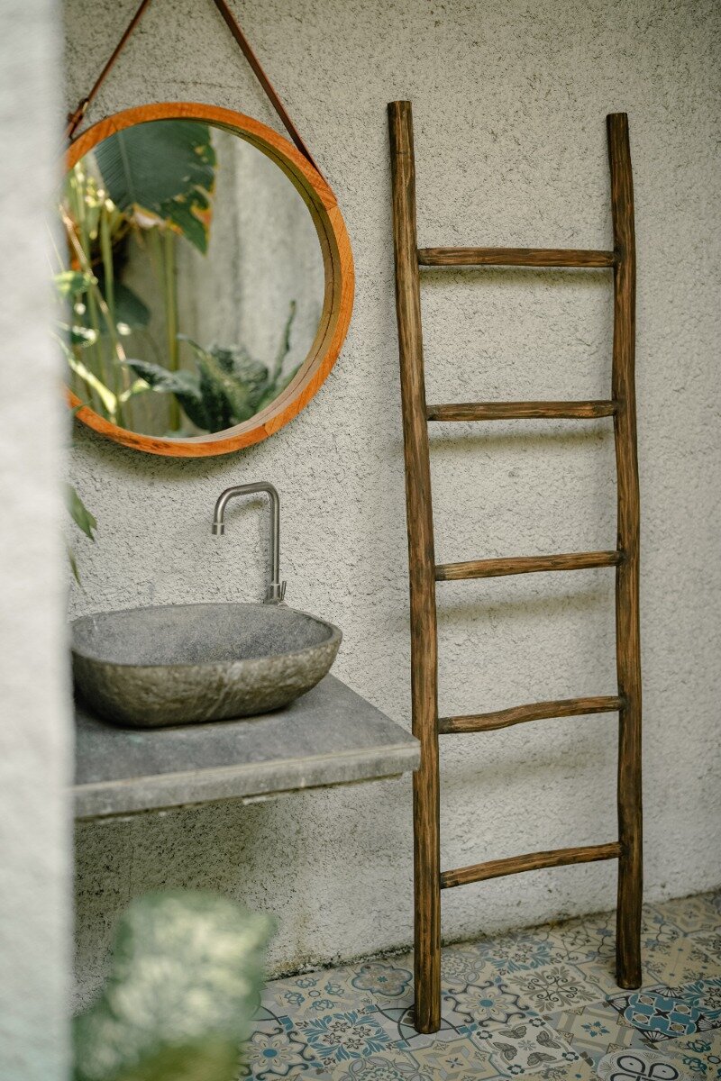 Teakhouten decoratie ladder | Rustiek Bruin | 50x5x175