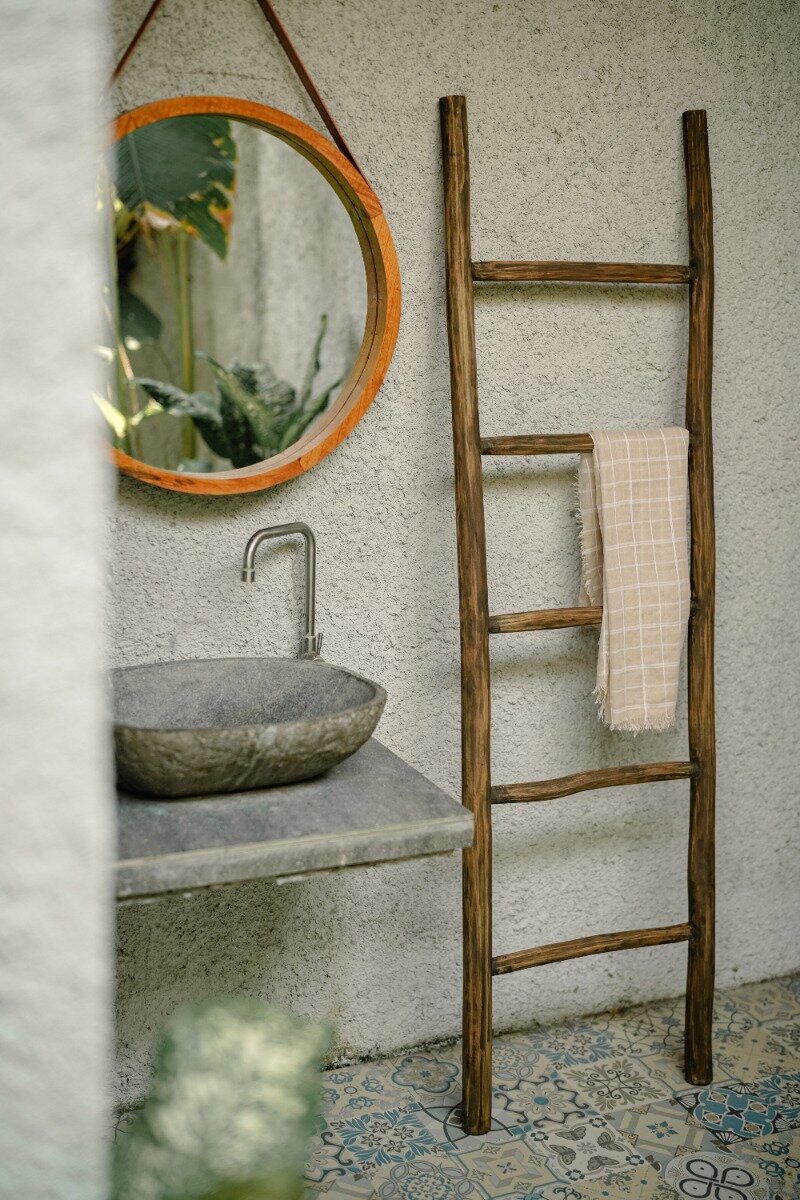Teakhouten decoratie ladder | Rustiek Bruin | 50x5x175