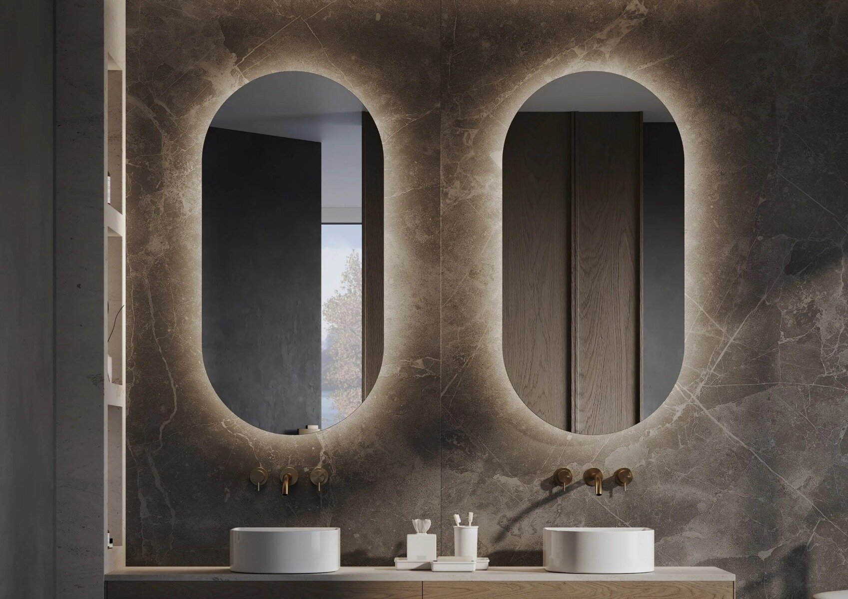 Ovale LED-spiegel met dimbare infraroodsensor en spiegelverwarming – Verkrijgbaar in 450×900 mm en op maat tot 1000×2000 mm. Stijlvol design met indirect licht, CE-gecertificeerd en snelle levering. Perfect voor badkamer en interieur.