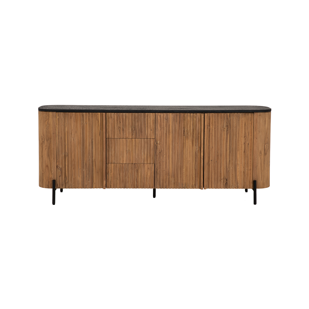 Tower Living Palazzo dressoir van 200 cm, gerecycled teakhout met geribbelde afwerking en betonnen bovenblad
