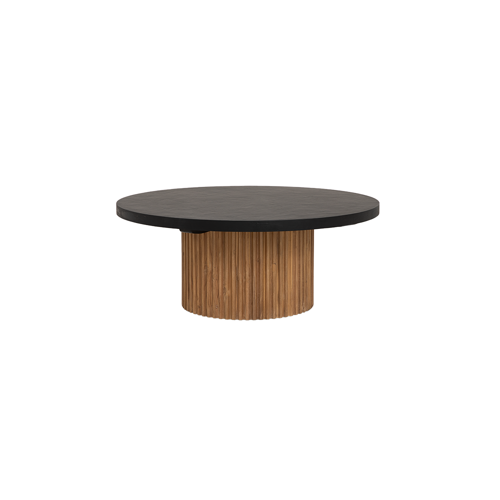 Tower Living Palazzo salontafel rond 100 cm, gerecycled teakhout met geribbelde afwerking en betonnen bovenblad