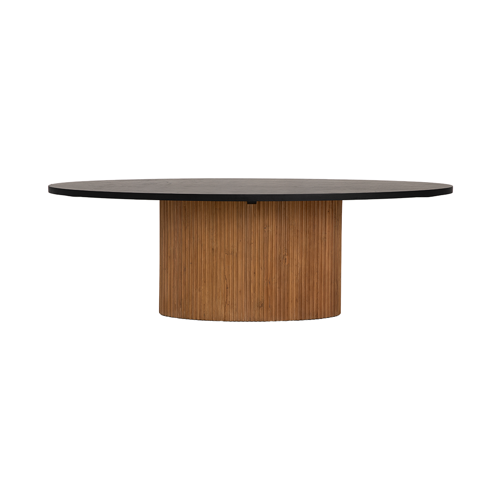 Tower Living Palazzo eetkamertafel ovaal 240 cm, gerecycled teakhout met geribbelde afwerking en betonnen bovenblad