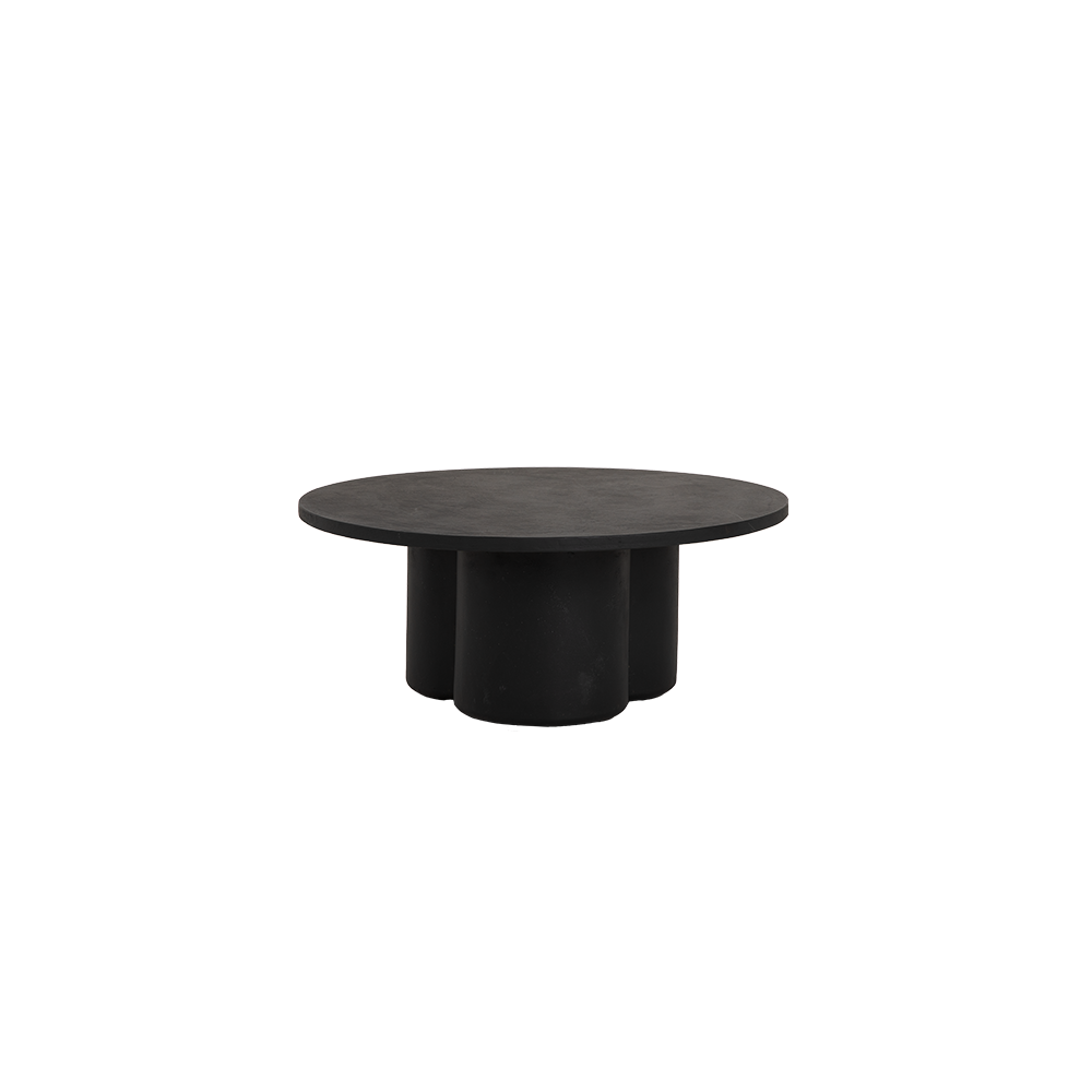 ower Living Palazzo salontafel rond 75 cm, gerecycled teakhout met geribbelde afwerking en betonnen bovenblad