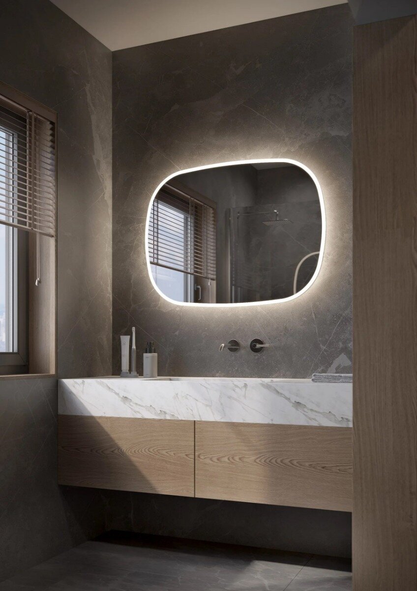 De PARIJS spiegel met LED-verlichting, dimbare infraroodsensor en spiegelverwarming – moderne design spiegel voor elke ruimte, verkrijgbaar in diverse maten van 600x700 mm tot 2000x700 mm. Snelle levering binnen 5 werkdagen.
