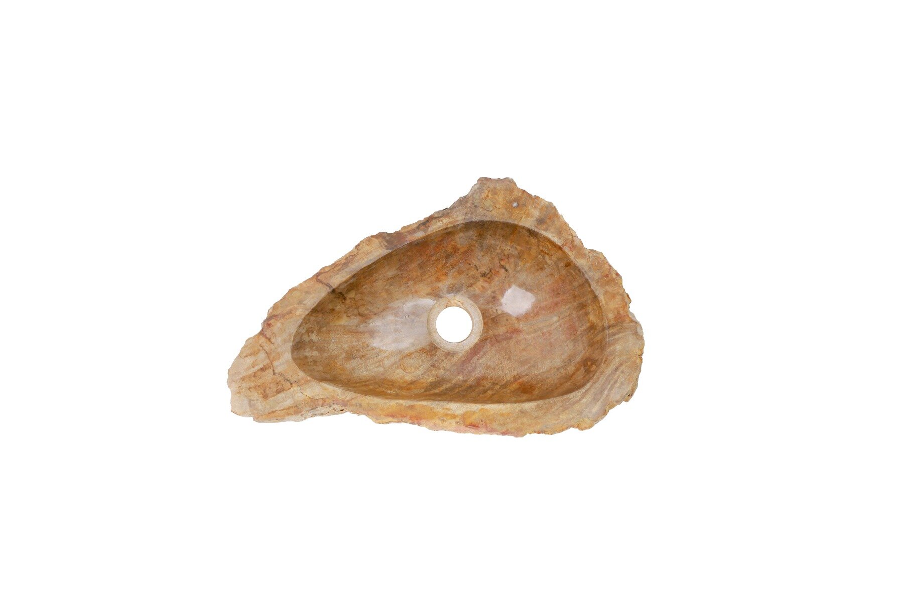 Versteende houten waskom Teakea 47x30x14 cm - natuurlijk fossiel design.