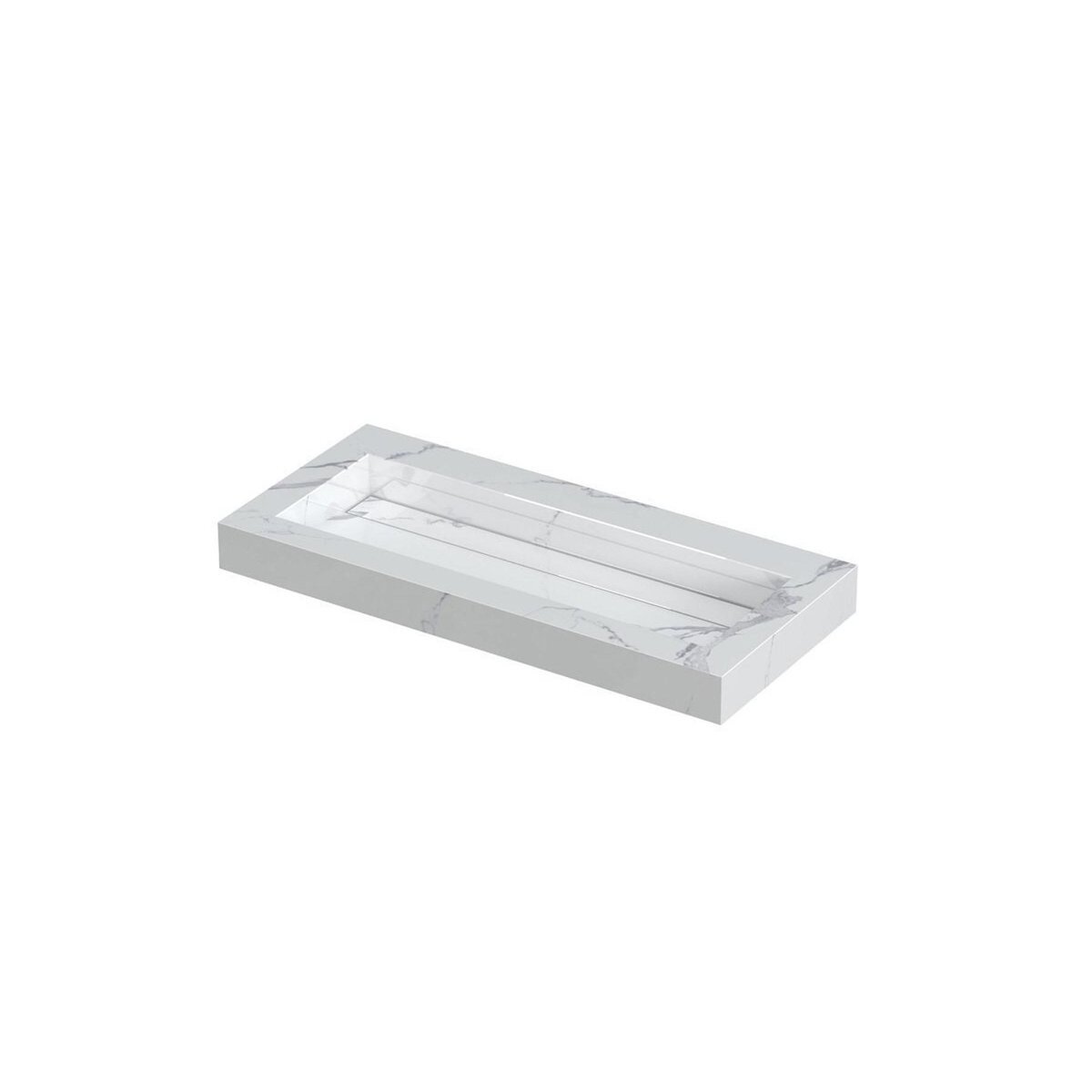 PITCH Wastafel met enkele bak in keramische slab met schuinaflopende wasbak en drain in de kleur van de wastafel. Incl. open rooster plug in chroom en zuignap voor uitname drain 100 x 45 x 9 wasbak centraal