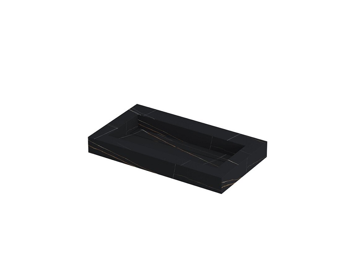 PITCH Wastafel met enkele bak in keramische slab met schuinaflopende wasbak en drain in de kleur van de wastafel. Incl. open rooster plug in chroom en zuignap voor uitname drain 60 x 45 x 9 wasbak centraal