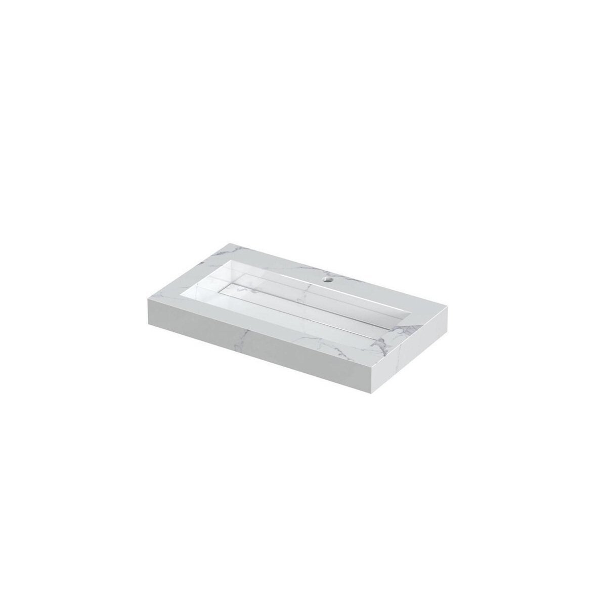 PITCH Wastafel met enkele bak in keramische slab met schuinaflopende wasbak en drain in de kleur van de wastafel. Incl. open rooster plug in chroom en zuignap voor uitname drain 80 x 45 x 9 wasbak centraal