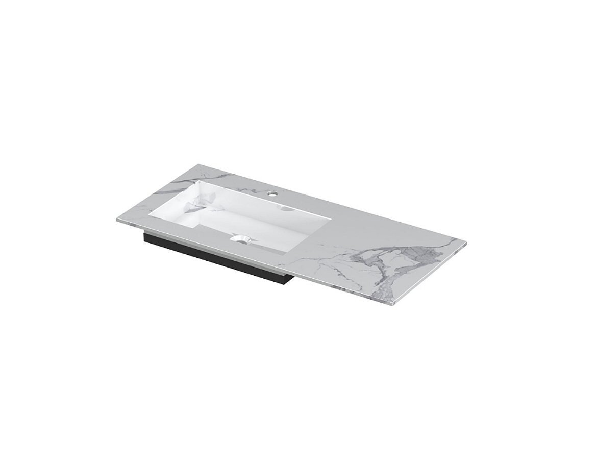 POST Wastafel met enkele wasbak in keramische slab met schuinaflopende envelop bodem 100 x 45 x 1 wasbak links