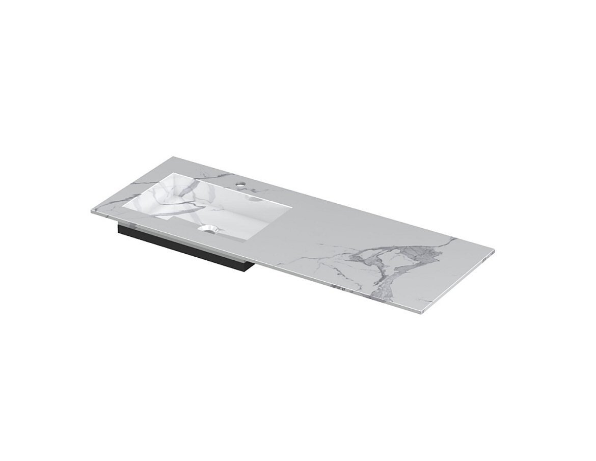 POST Wastafel met enkele wasbak in keramische slab met schuinaflopende envelop bodem 120 x 45 x 1 wasbak links