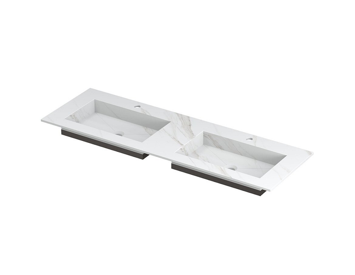POST Wastafel met enkele wasbak in keramische slab met schuinaflopende envelop bodem 140 x 45 x 1 wasbak dubbel