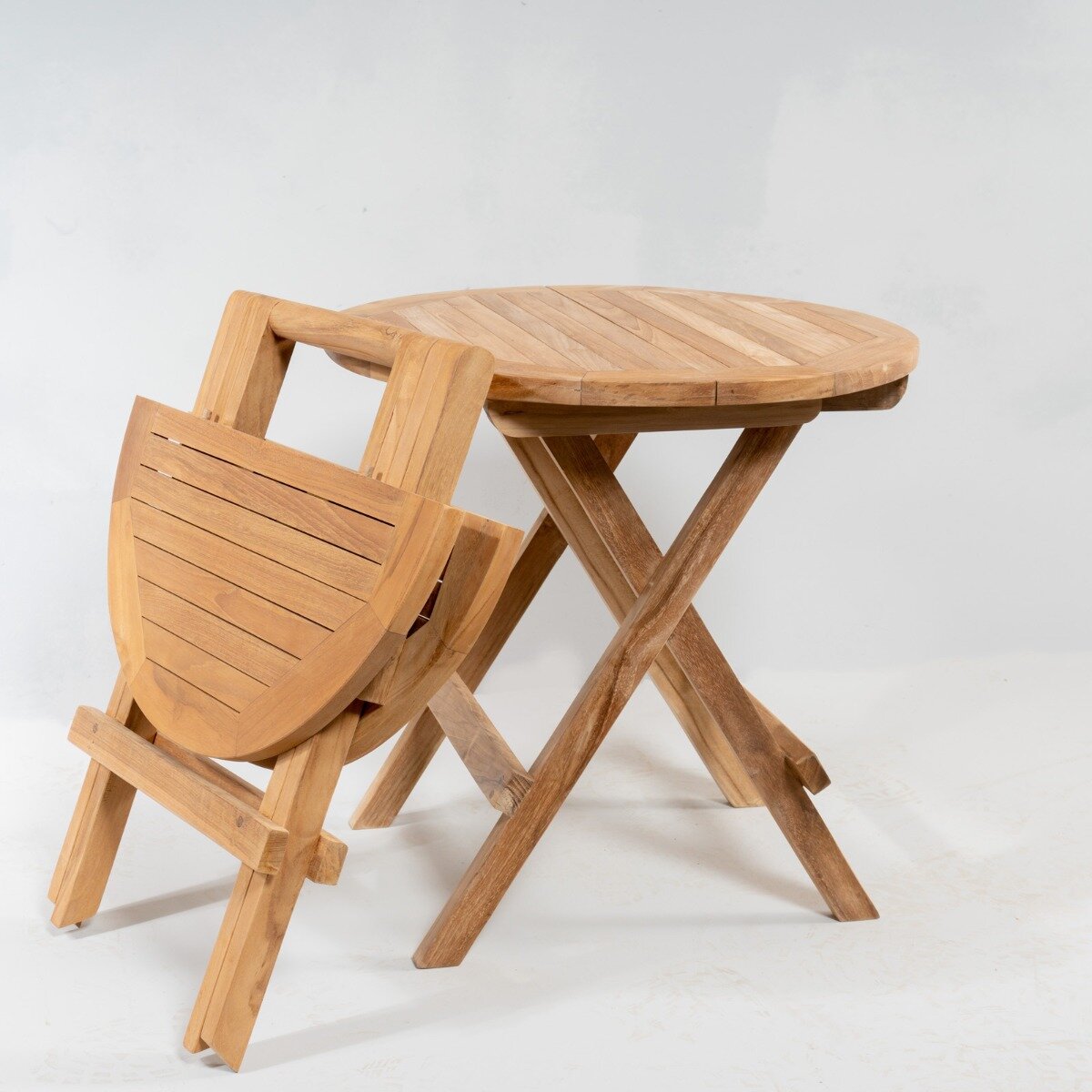 Rond Teak Houten Klaptafeltje | Inklapbaar Ø 50 | Rondo Tuintafeltje - DEVI-ST036