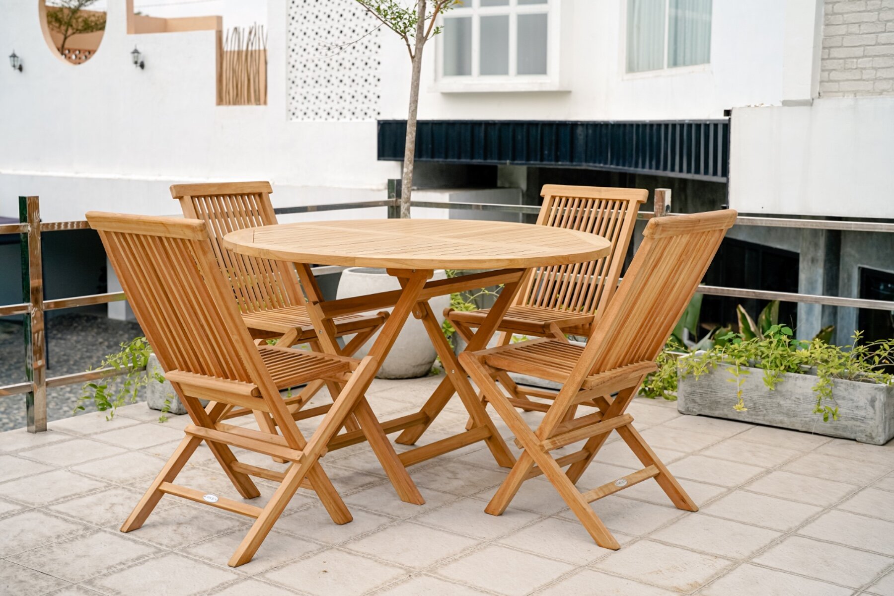 Teak Houten Klaptafel | Rond | Ø 120 | Tuintafel Inklapbaar - ST 030