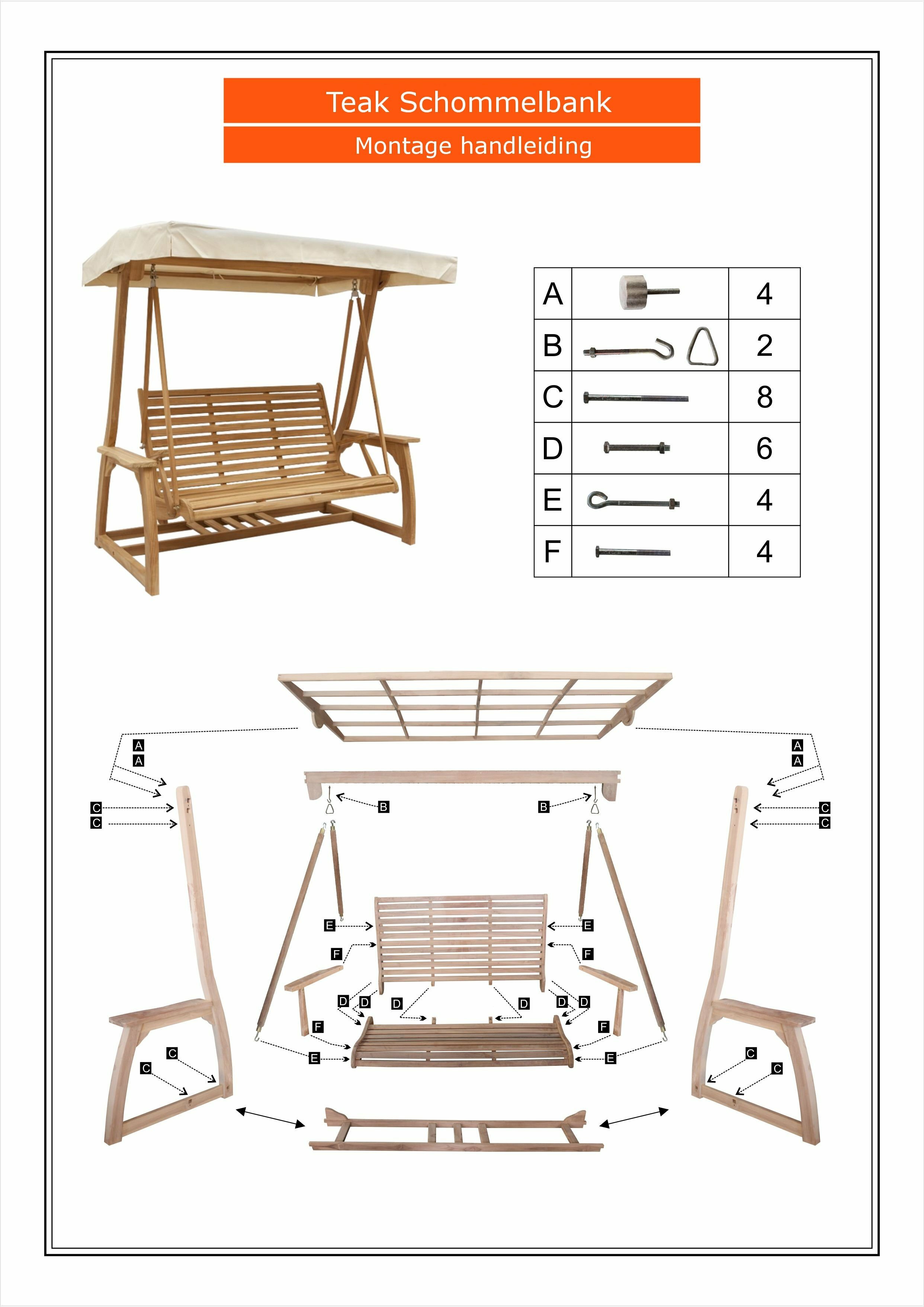 Teak Schommelbank | 3 a 4 zits 150 breed  - SB 044 - 150