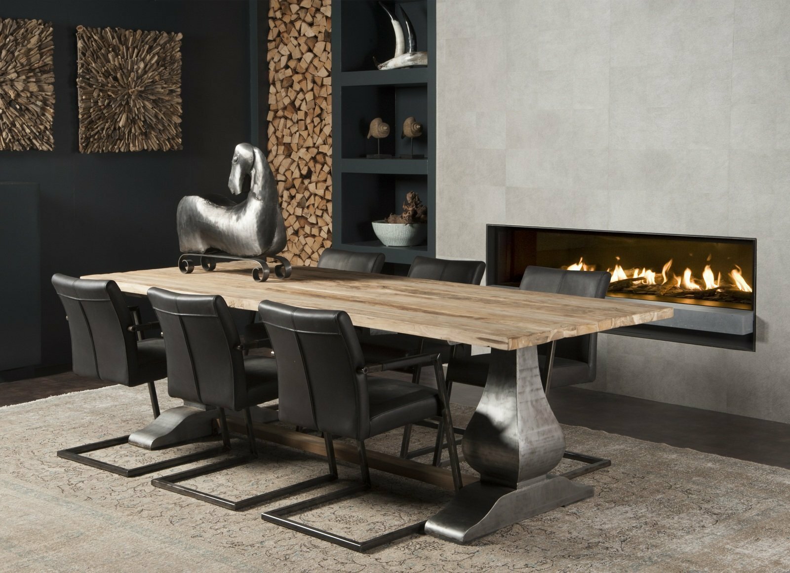 Prato | Industriële Teak Kloostertafel | 260x100x78 | 4 dik blad - TWR-PF0093
