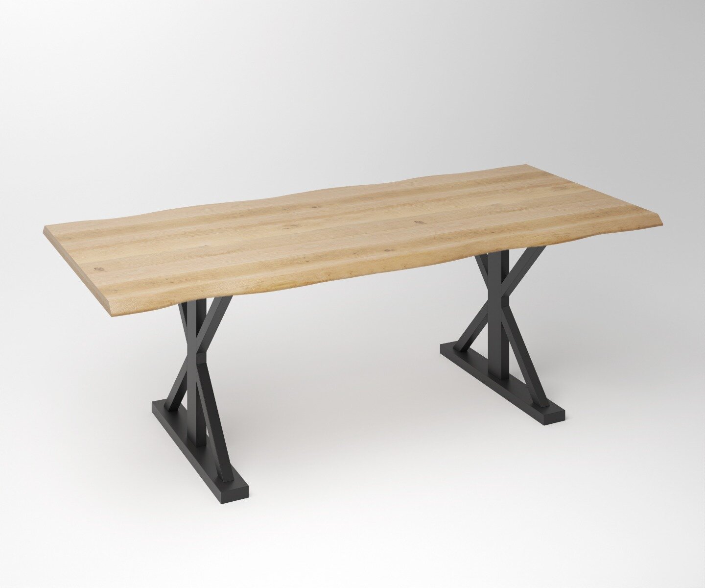 Eiken Boomstam Eettafel | Slab Edged-Laura Fineline Frame - Teakea.nl
