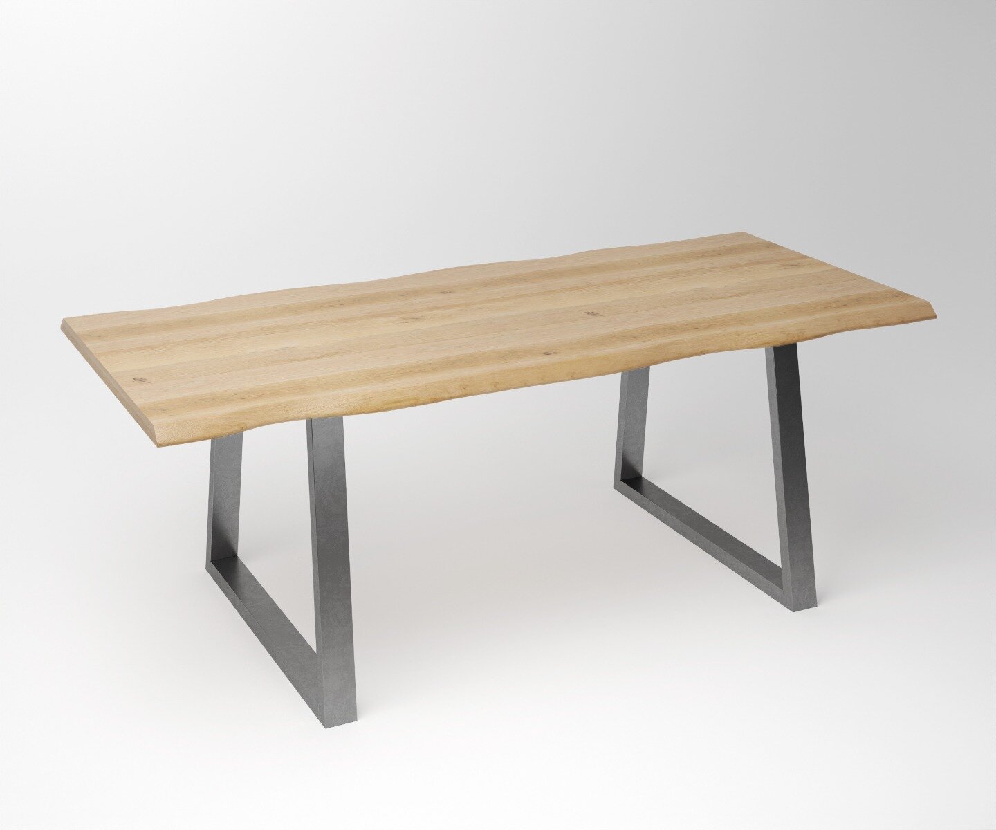Eiken Boomstam Eettafel | Slab Edged-Trapezium – Fineline Stainless Steel