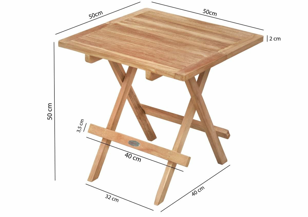 Tuin Teak Bijzettafel Inklapbaar 50x50x50 | Slate Vierkant Tuintafeltje - DEVI-ST038