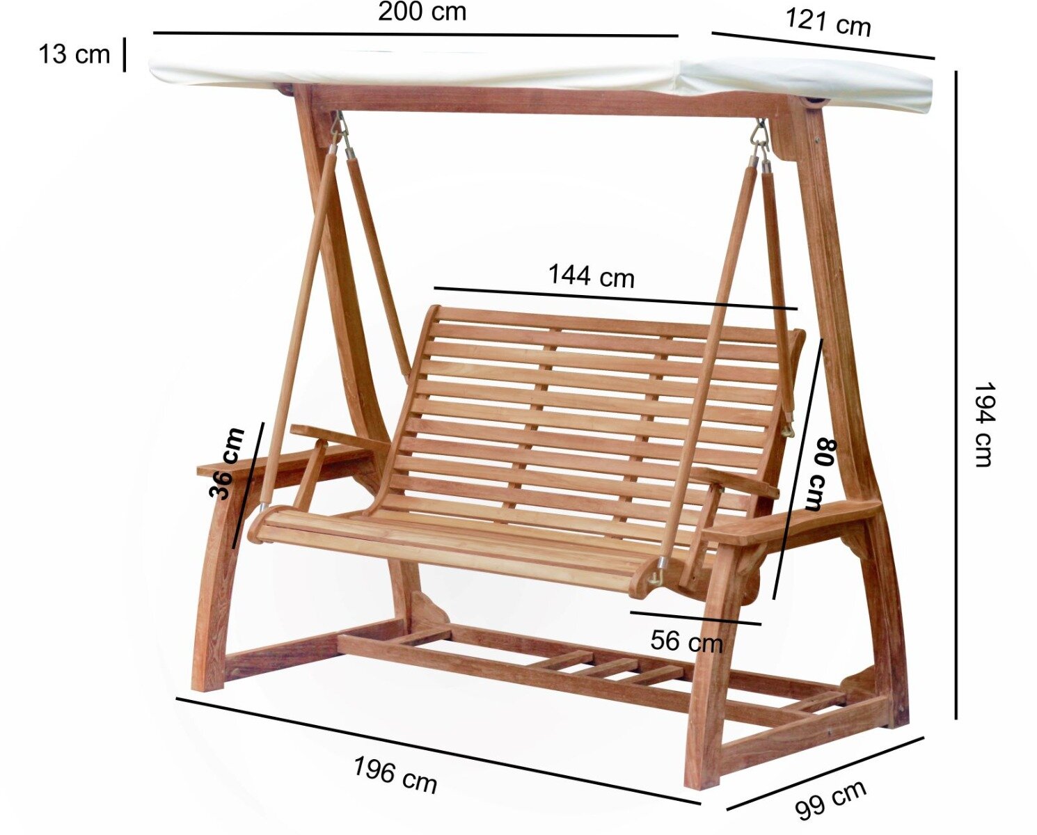 Teak Schommelbank | 2/3-zits | 120 Breed - SB 044 - 120 cm